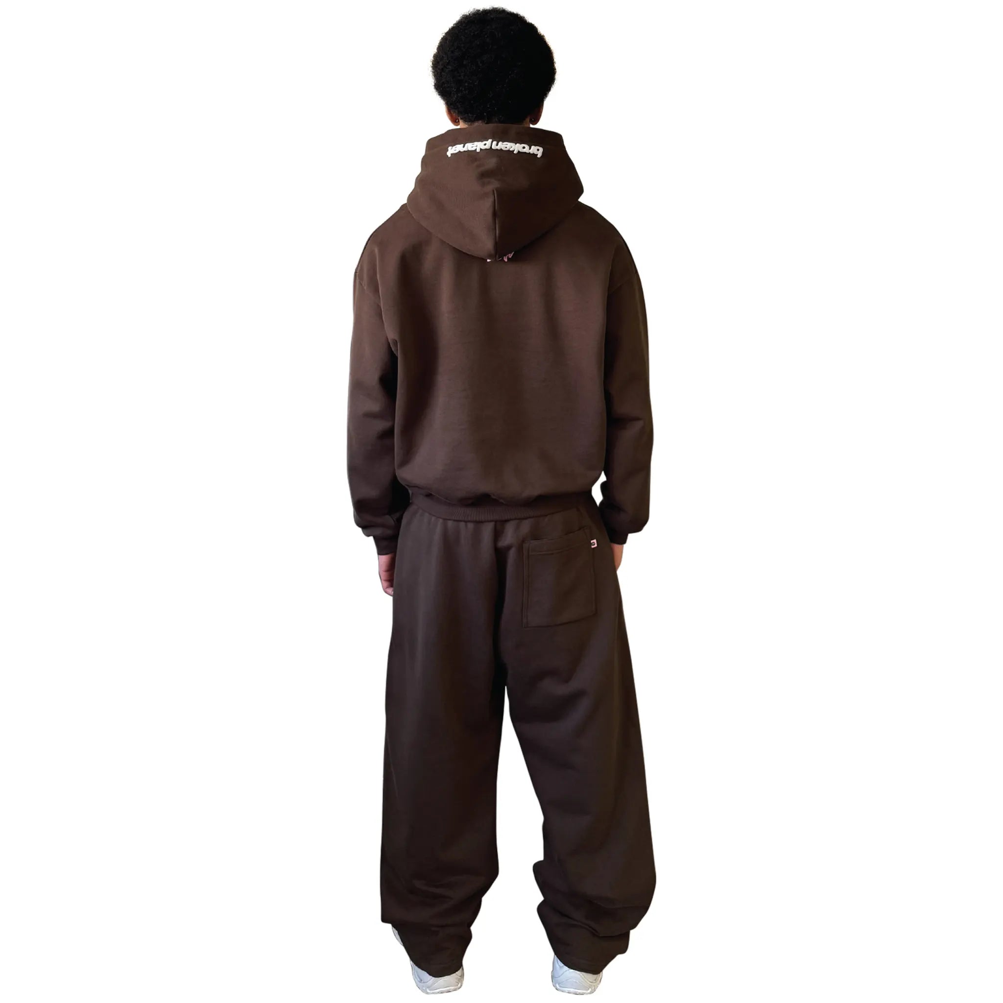 Back view of Broken Planet It Starts With Luv Mocha Brown Hoodie